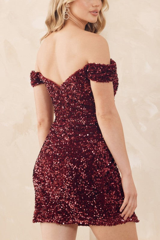 Sweetheart Sparkle Sequin Off-Shoulder Dress