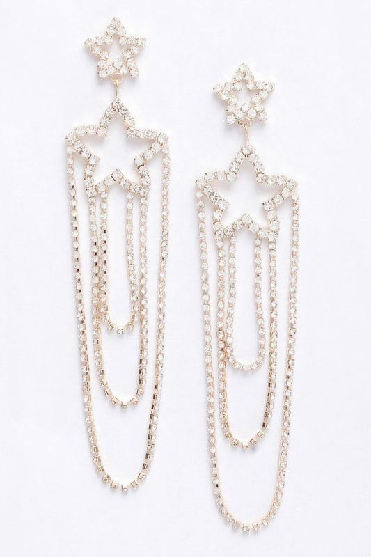 Rhinestone fringe earrings with cascading crystal strands