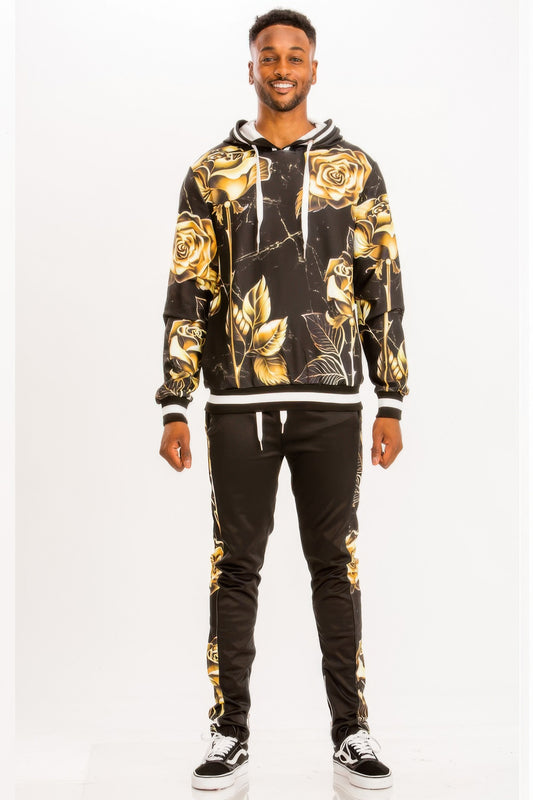 Women's print hoodie and matching sweatpants set