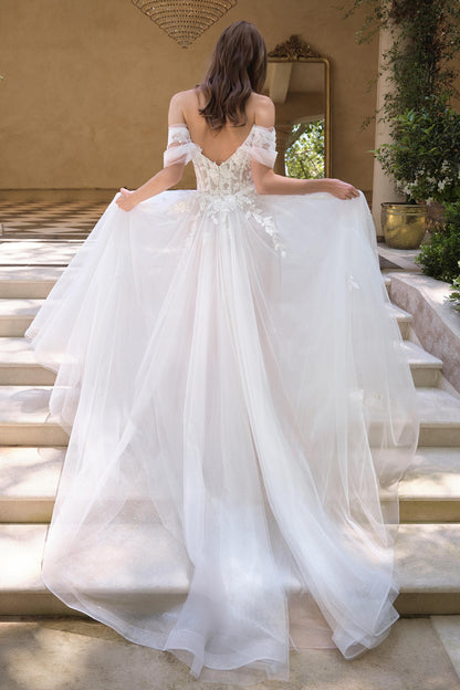 Andrea & Leo WL089 Off Shoulder Floral Lace Applique A-Line Wedding Gown