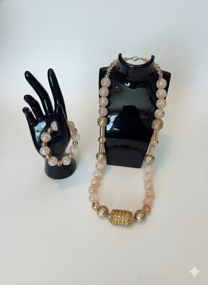 Close-up of African Empress Rose Bead Necklace and Bracelet – African jewelry for formal occasions and gifting