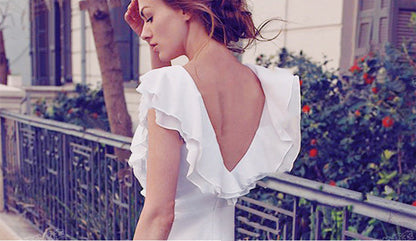 Deep V Neck Backless Wedding Dress