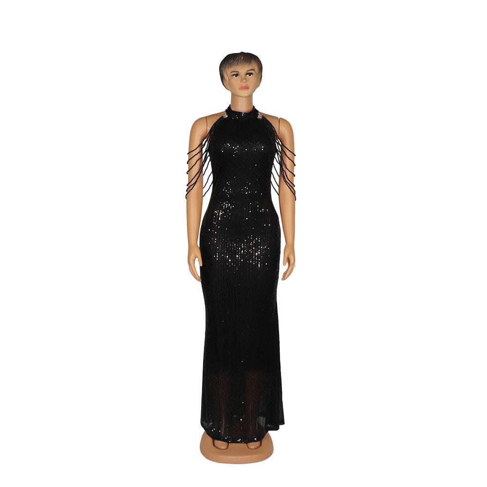 Beaded Sequin Mermaid Evening Gown