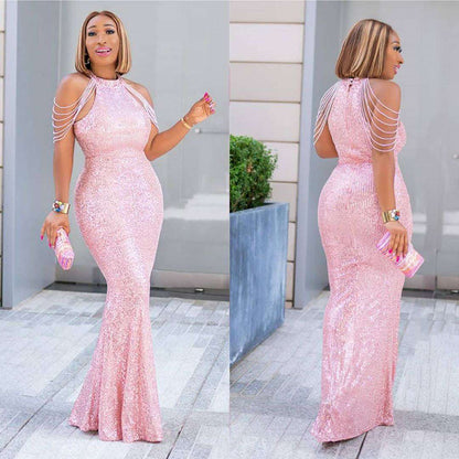 Beaded Sequin Mermaid Evening Gown