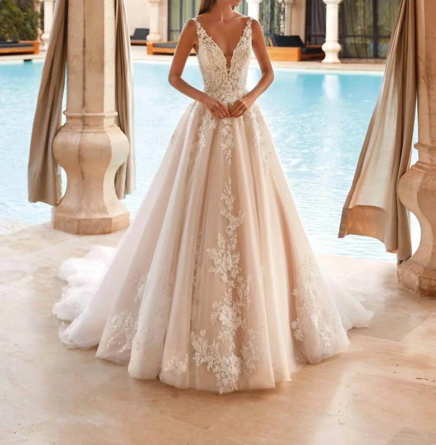 Beaded Lace Tulle Gown