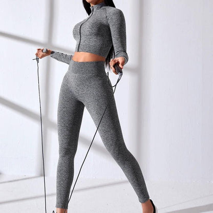 Seamless Yoga Clothes Zipper Tight Long Sleeve High Top Sports Workout Clothes Suit
