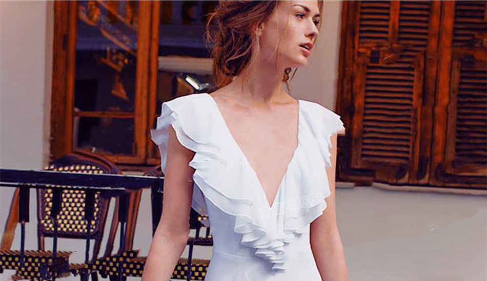 Deep V Neck Backless Wedding Dress