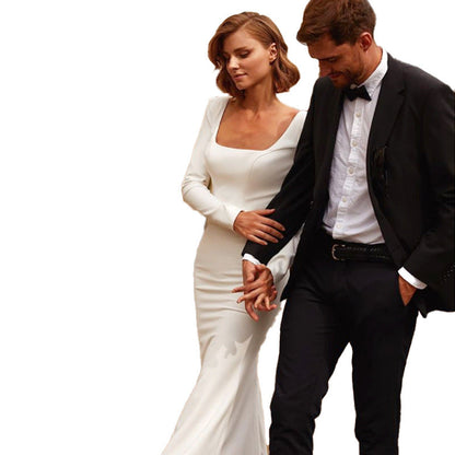 Graceful White Satin Wedding Gown