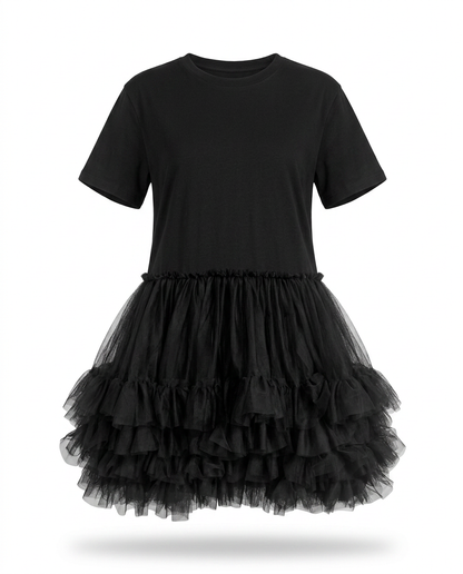 Radiant Mesh Ruffle Mini Dress