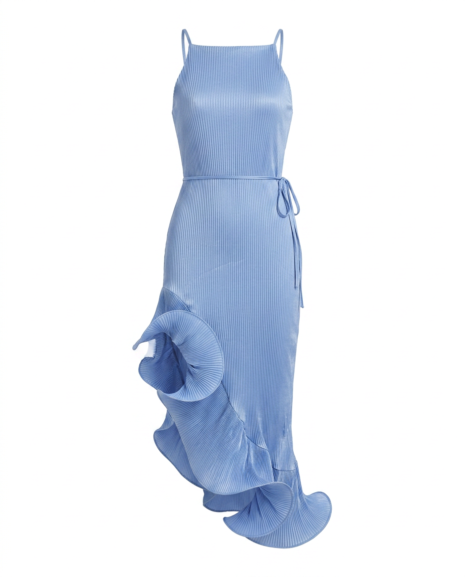 Vibrant Ruffled Halter Midi Dress