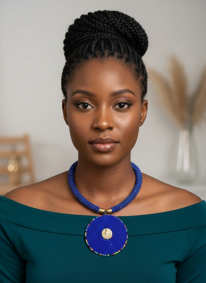 African Handmade Bead Necklace – blue tribal bead jewelry
