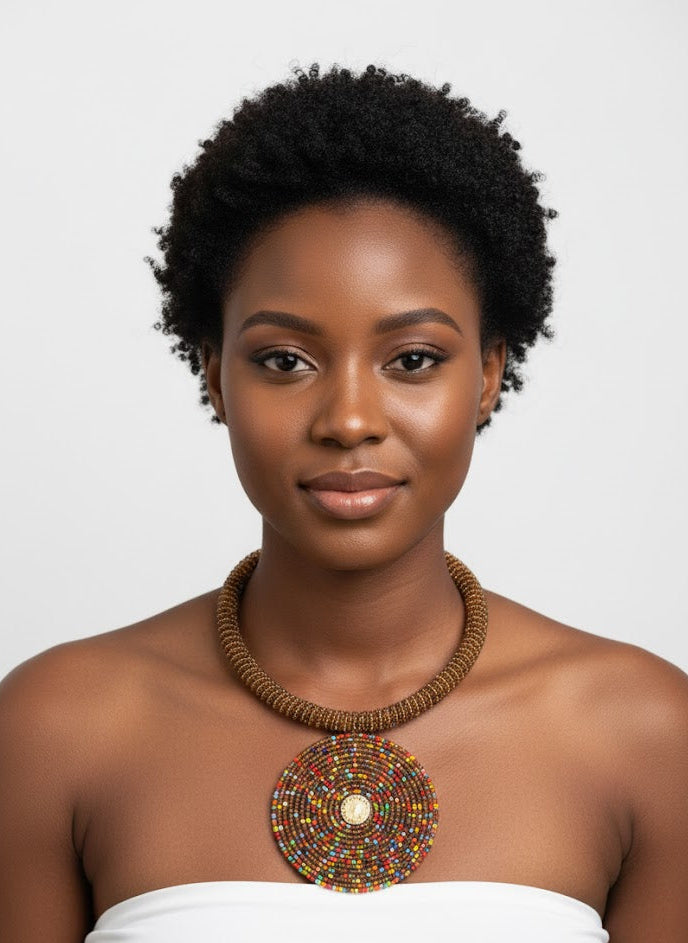 African Handmade Bead Necklace – multicolor tribal bead jewelry