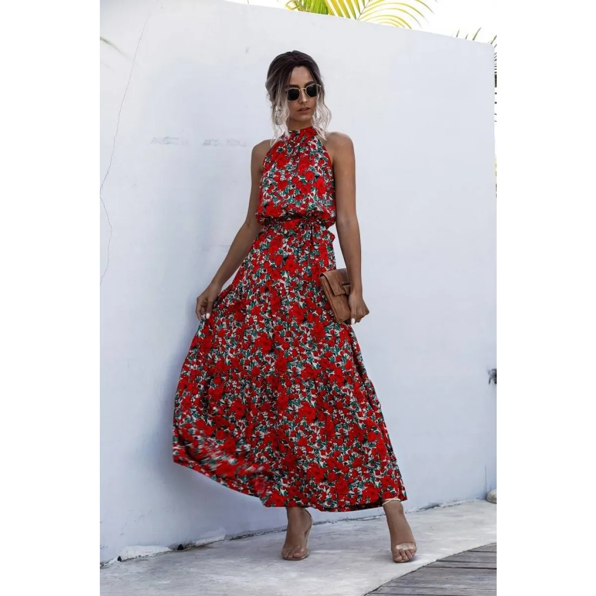 Floral Flowy Halter Dress