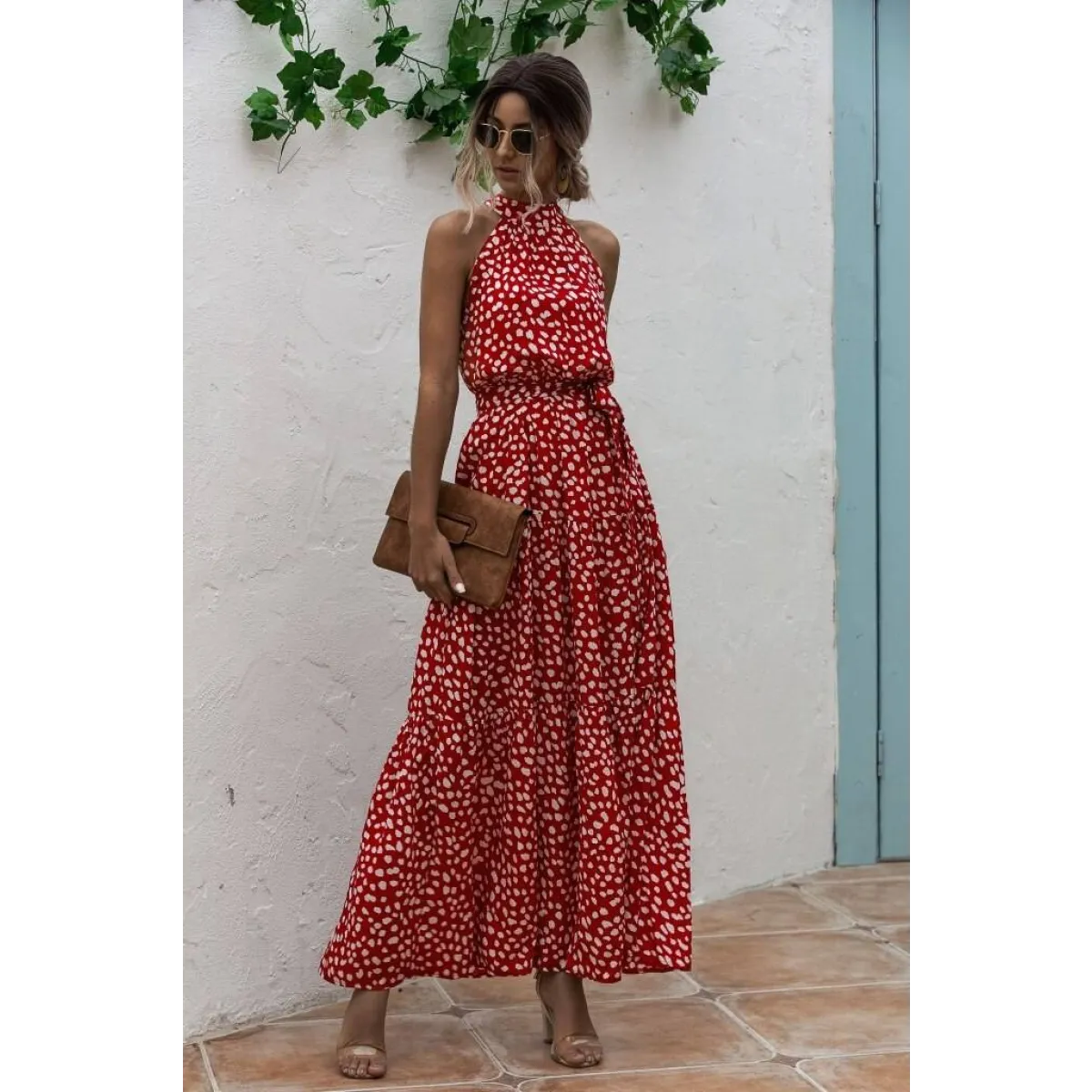 Floral Flowy Halter Dress