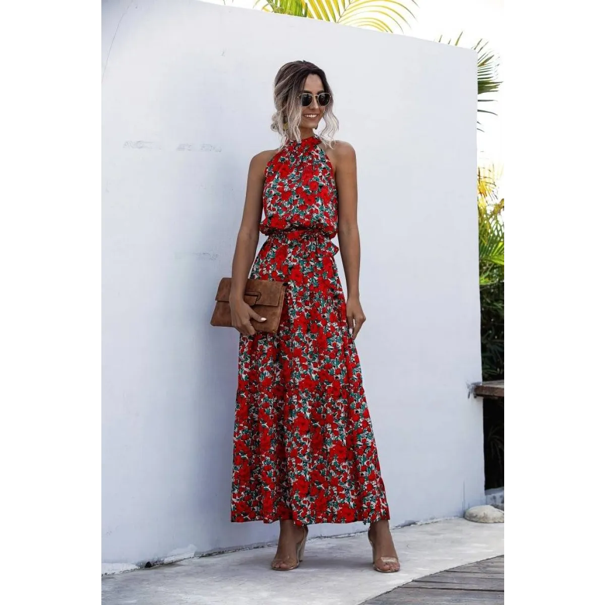 Floral Flowy Halter Dress