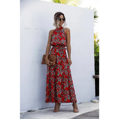 Floral Flowy Halter Dress