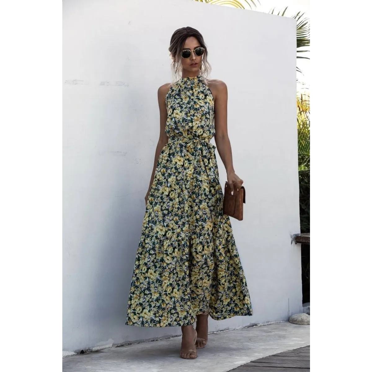 Floral Flowy Halter Dress