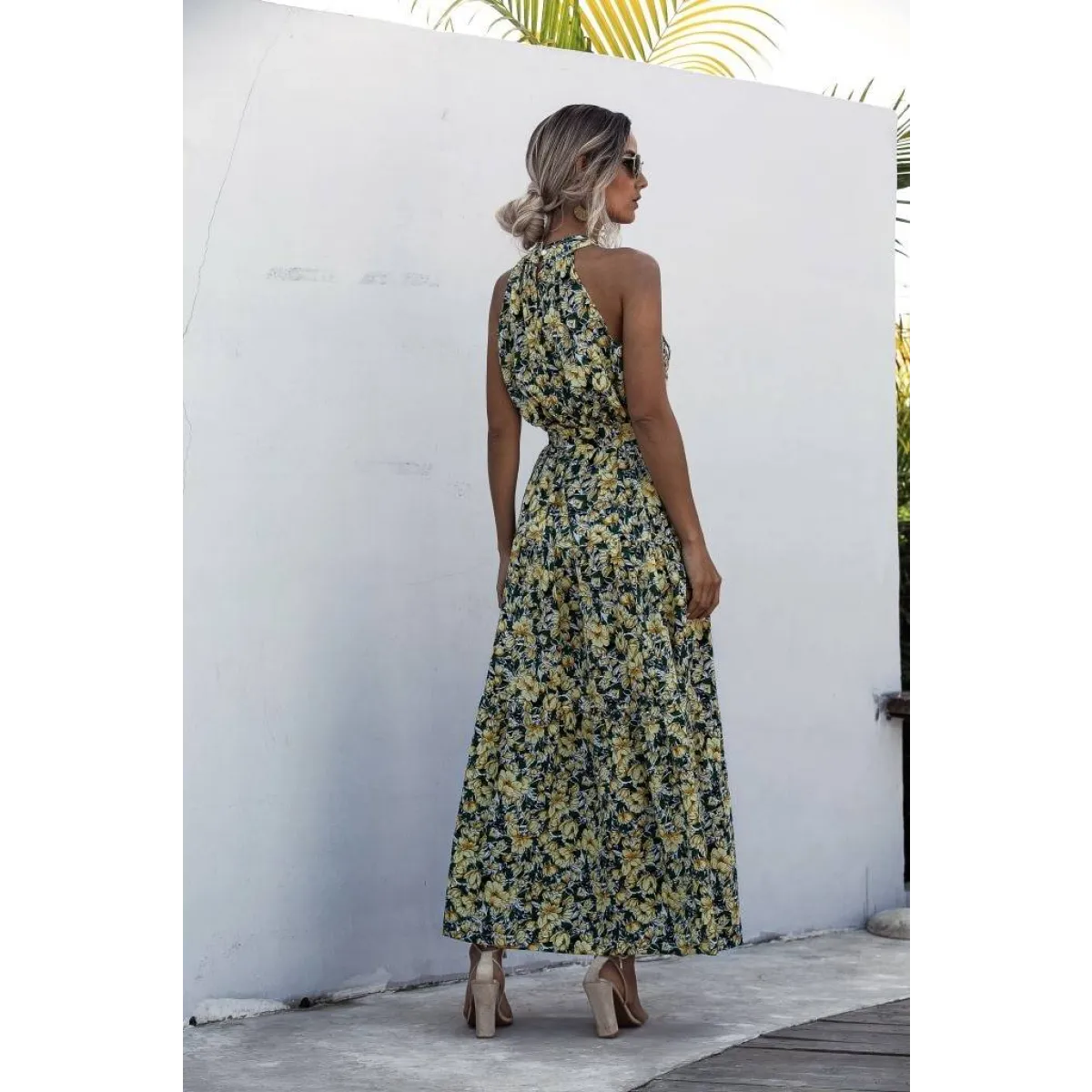 Floral Flowy Halter Dress