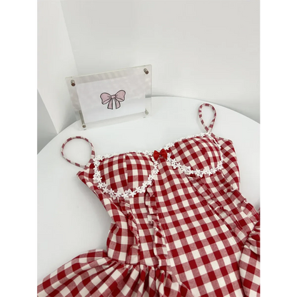 Coquette Plaid Mini Dress – Balletcore Gyaru Party Dress