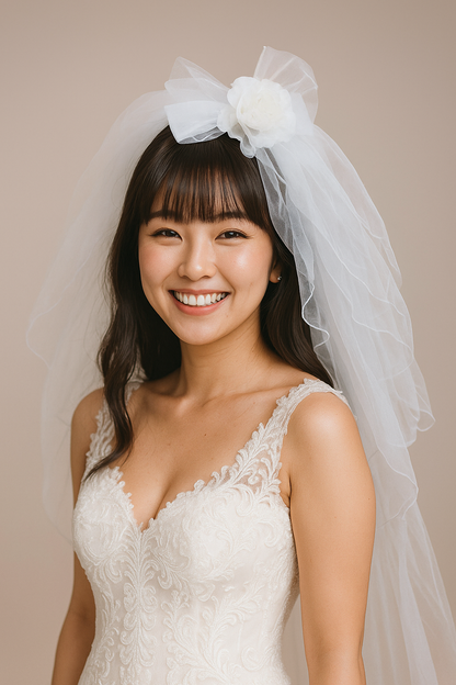 Flower Bow Veil Hair Clip