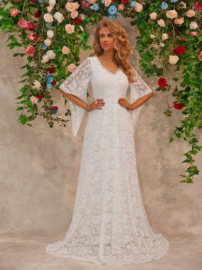 Bell Sleeve Lace Wedding Gown