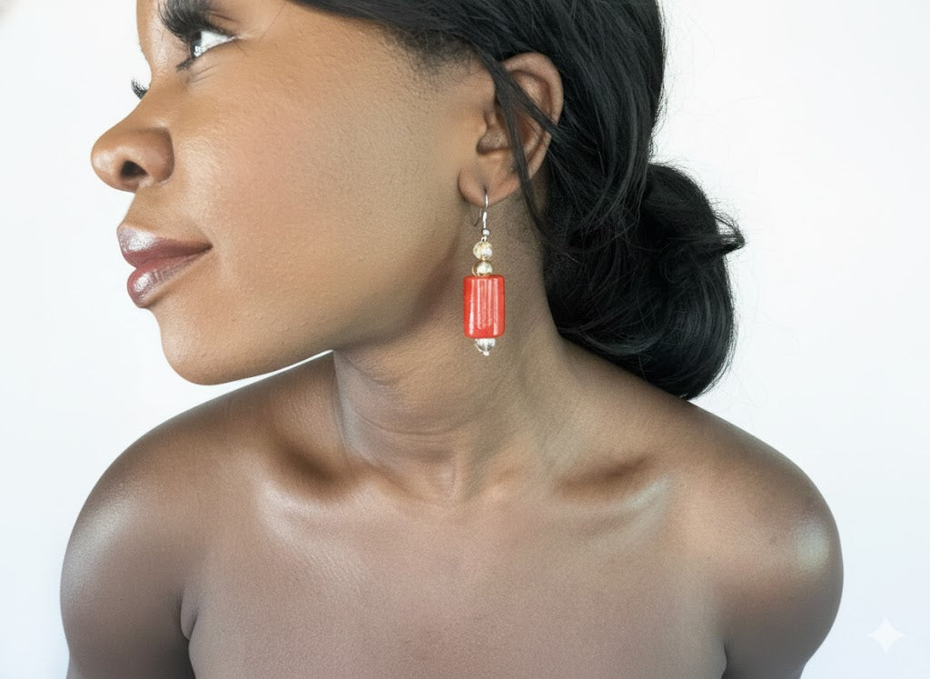 West African Coral Beads Earrings – handcrafted African coral bead jewelry