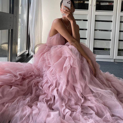Ruffle Dream Floor-Length Evening Gown