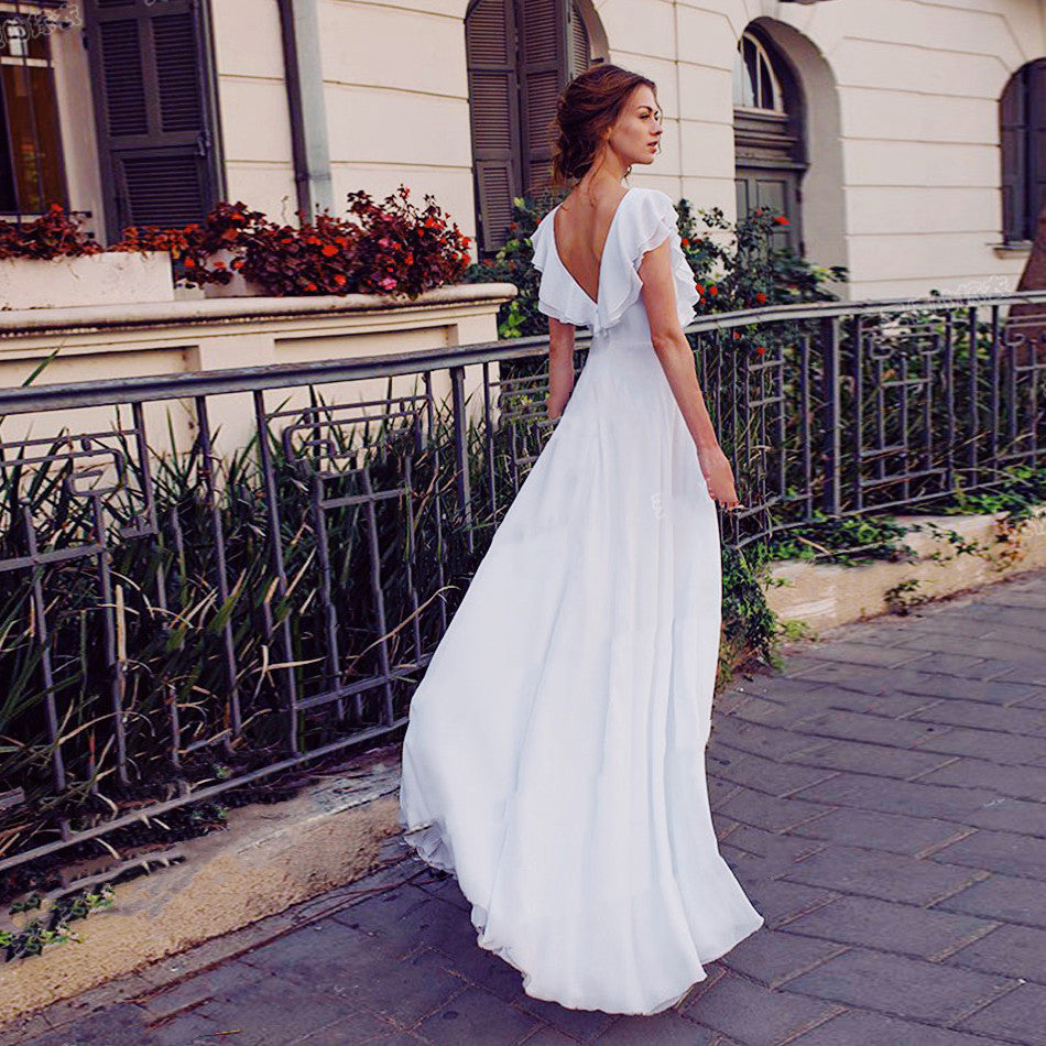 Deep V Neck Backless Wedding Dress