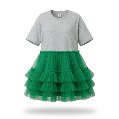 Radiant Mesh Ruffle Mini Dress