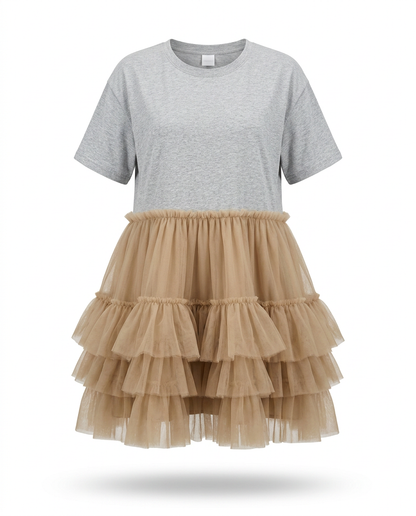 Radiant Mesh Ruffle Mini Dress