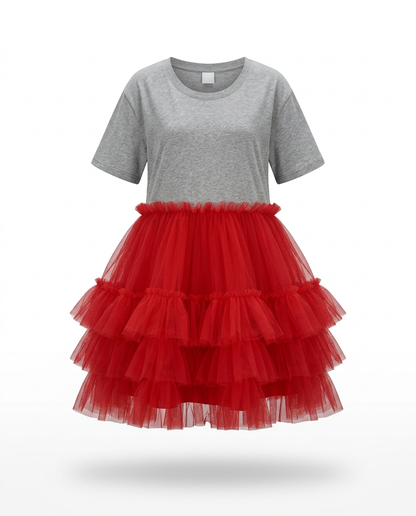 Radiant Mesh Ruffle Mini Dress