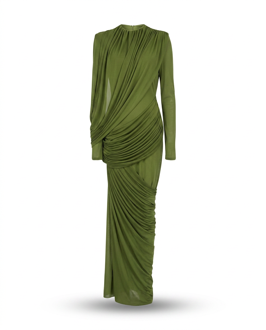 Majestic Draped Long Sleeve Maxi Dress