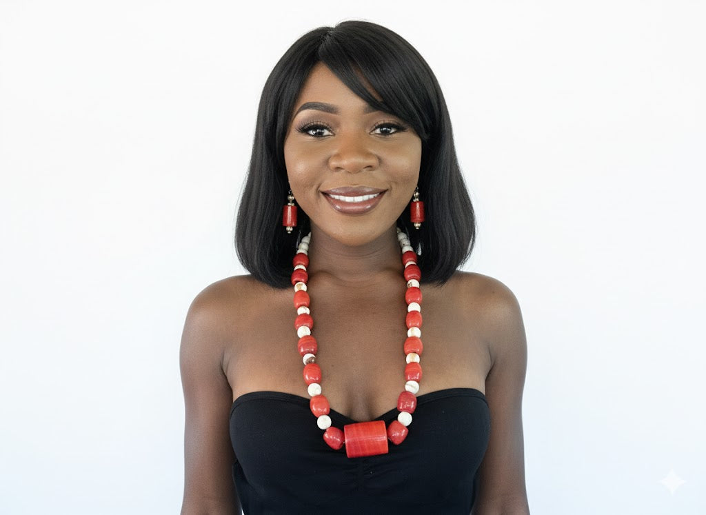 African Coral Dynasty Bead Necklace – handcrafted West African cultural jewelry