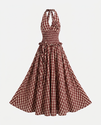 Sovereign Check Halter Maxi Dress