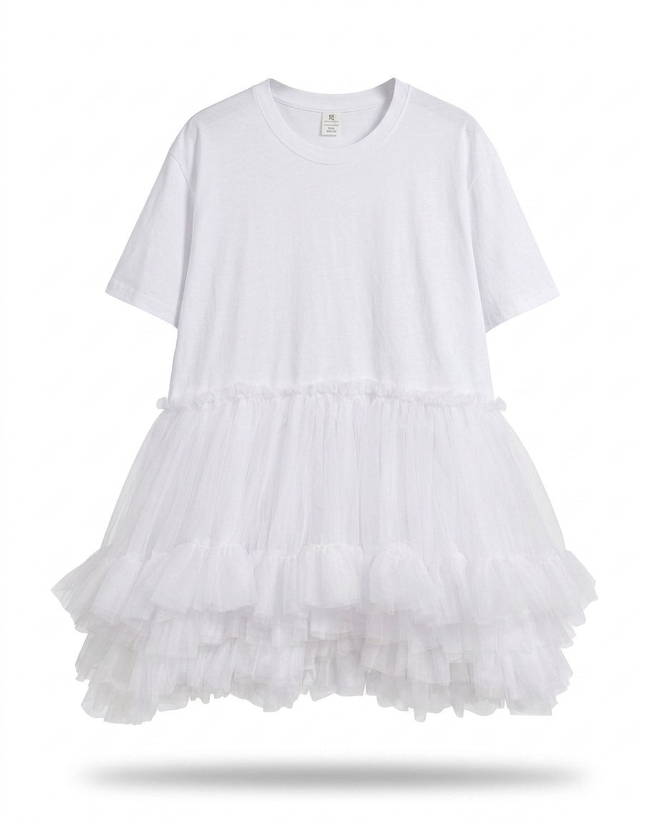 Radiant Mesh Ruffle Mini Dress