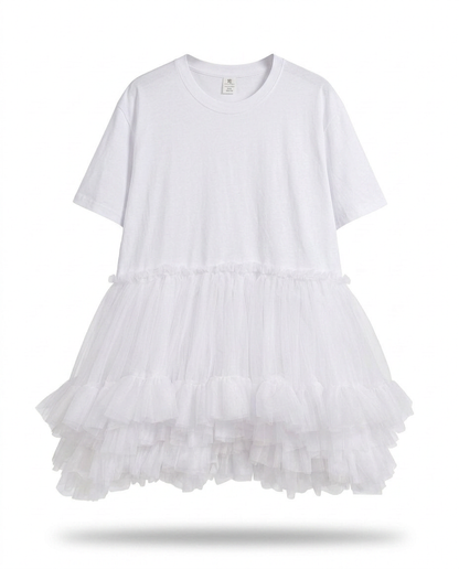 Radiant Mesh Ruffle Mini Dress
