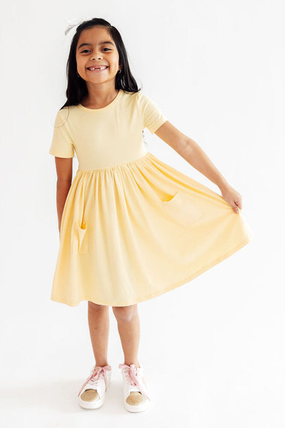 Butter Yellow S/S Pocket Twirl Dress