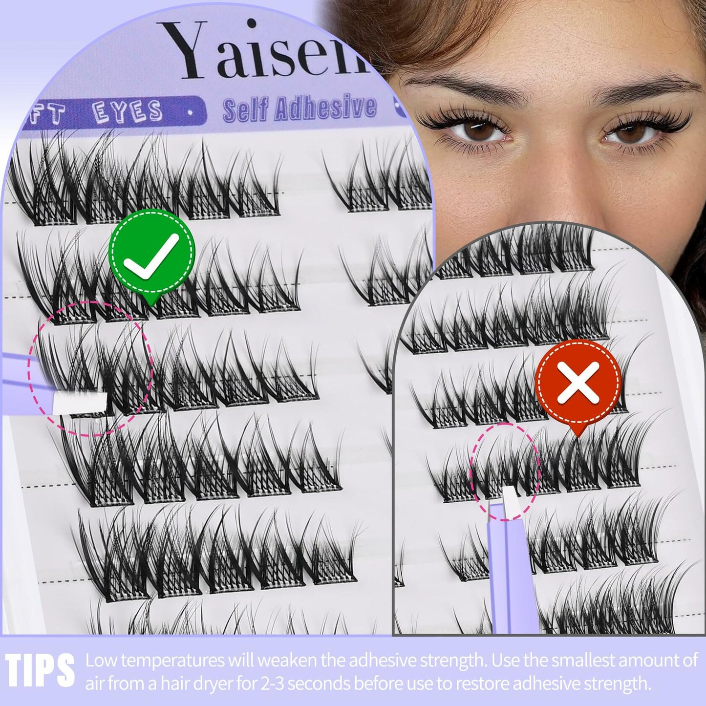 Yaiseiko Self Adhesive Lash Clusters Natural Look 100Pcs 8-16MM