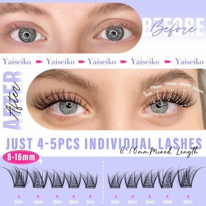 Yaiseiko Self Adhesive Lash Clusters Natural Look 100Pcs 8-16MM