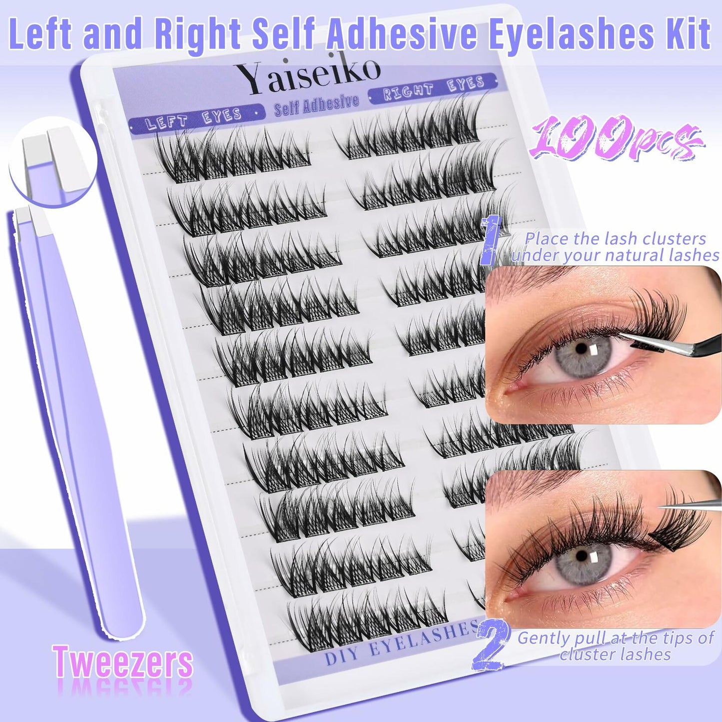 Yaiseiko Self Adhesive Lash Clusters Natural Look 100Pcs 8-16MM
