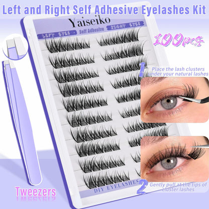 Yaiseiko Self Adhesive Lash Clusters Natural Look 100Pcs 8-16MM