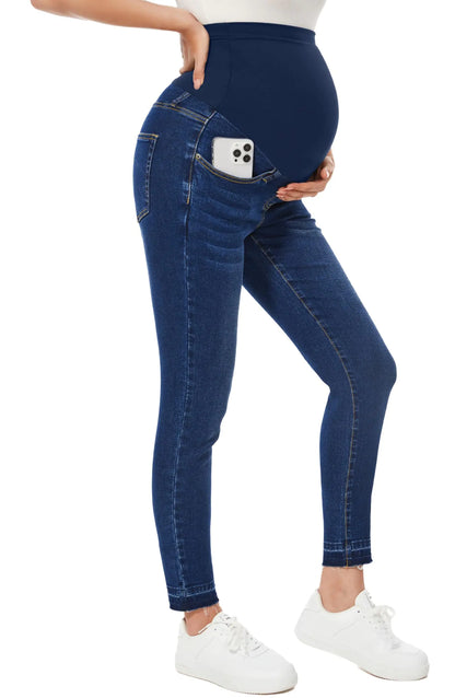 PACBREEZE Women's Maternity Jeans Over Belly Skinny Stretchy Denim Pants Comfy Slim Pregnancy Pants Medium B01: 27'' Vintage Dark Blue - # WOAA21410001-PRG