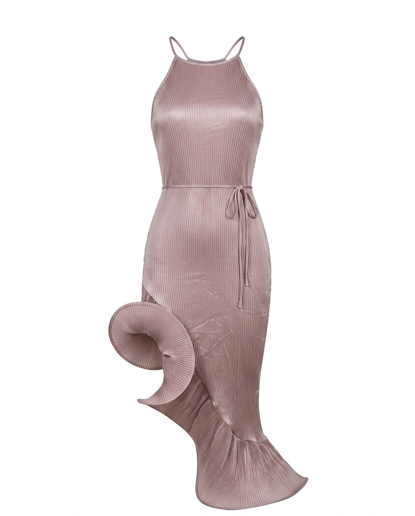 Vibrant Ruffled Halter Midi Dress