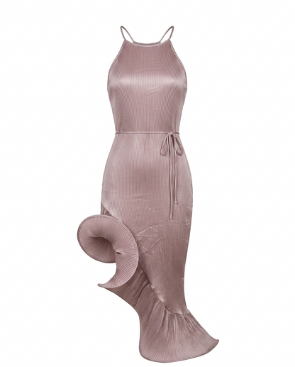 Vibrant Ruffled Halter Midi Dress