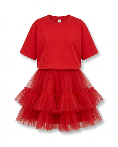 Radiant Mesh Ruffle Mini Dress