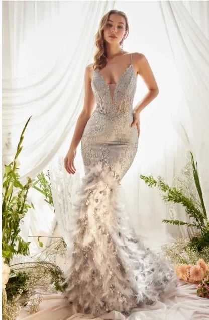 Fiercely Feathered Mermaid Gown