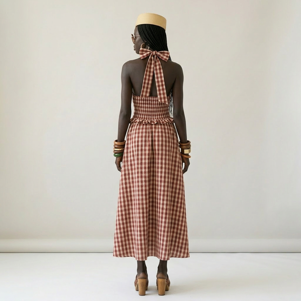 Sovereign Check Halter Maxi Dress