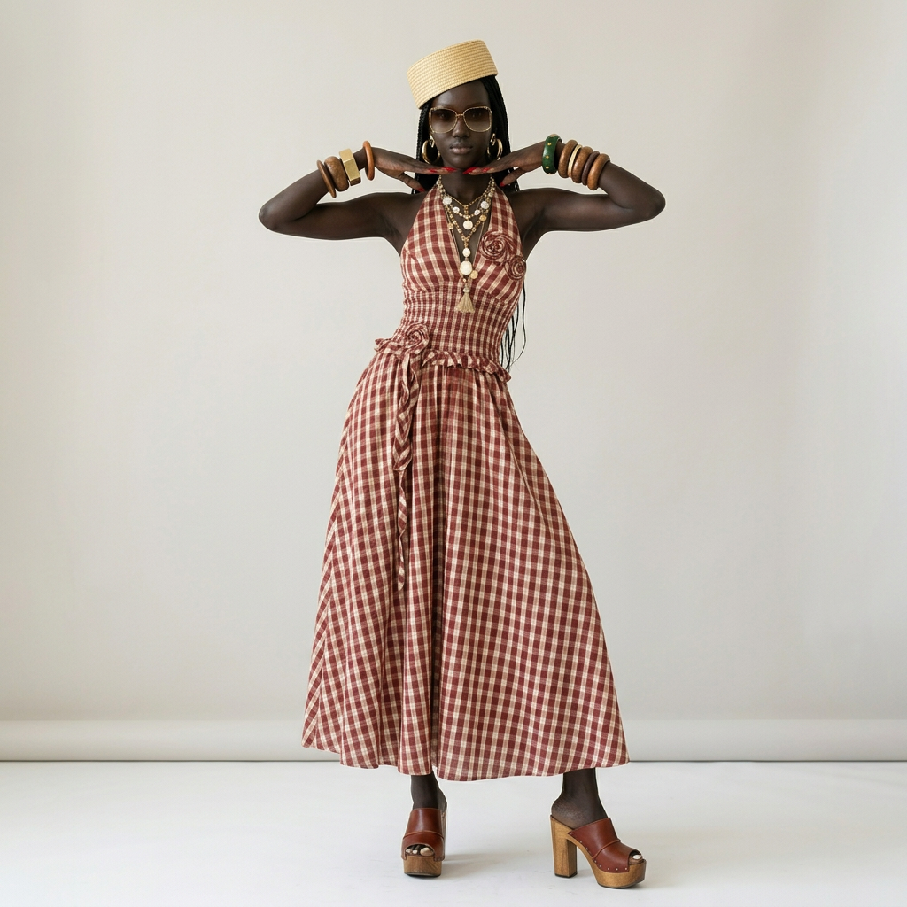 Sovereign Check Halter Maxi Dress
