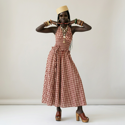 Sovereign Check Halter Maxi Dress