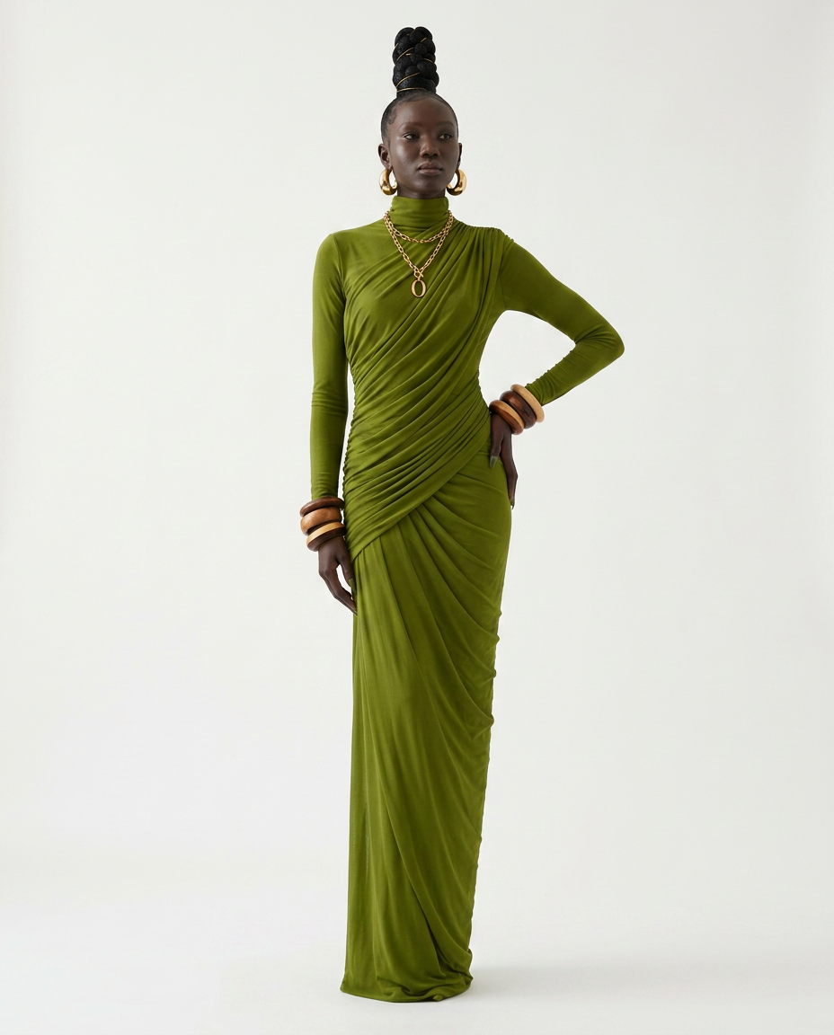 Majestic Draped Long Sleeve Maxi Dress